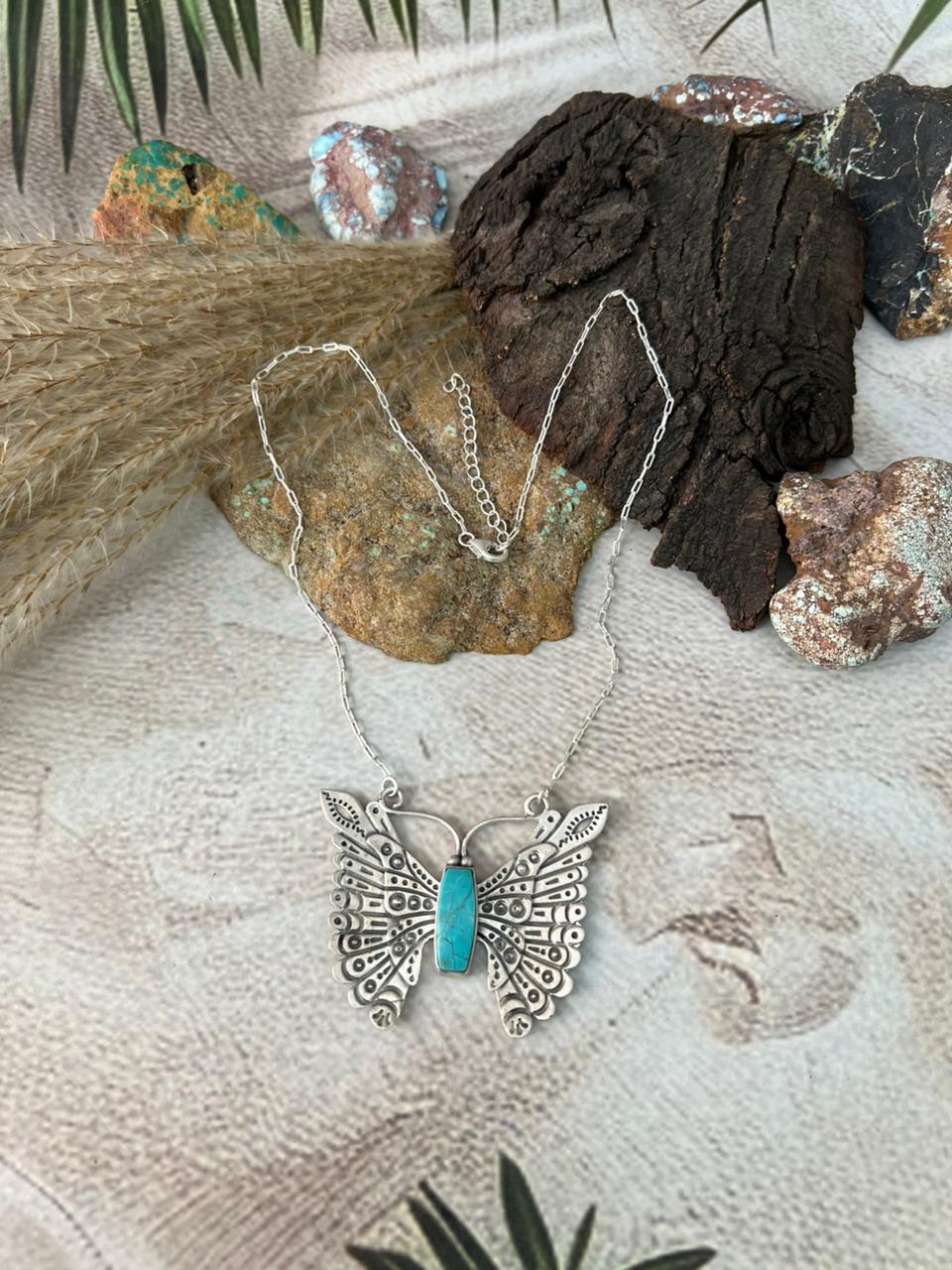 Handmade Sterling Silver Kingman Turquoise Necklace "Signed Nizhoni"
