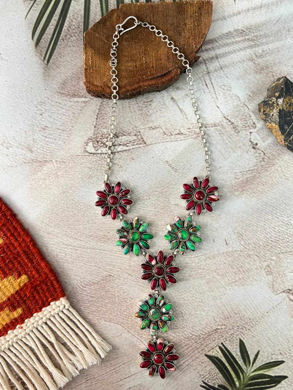 Handmade Sterling Silver Christmas Dahlia Collection: Necklace Signed Nizhoni
