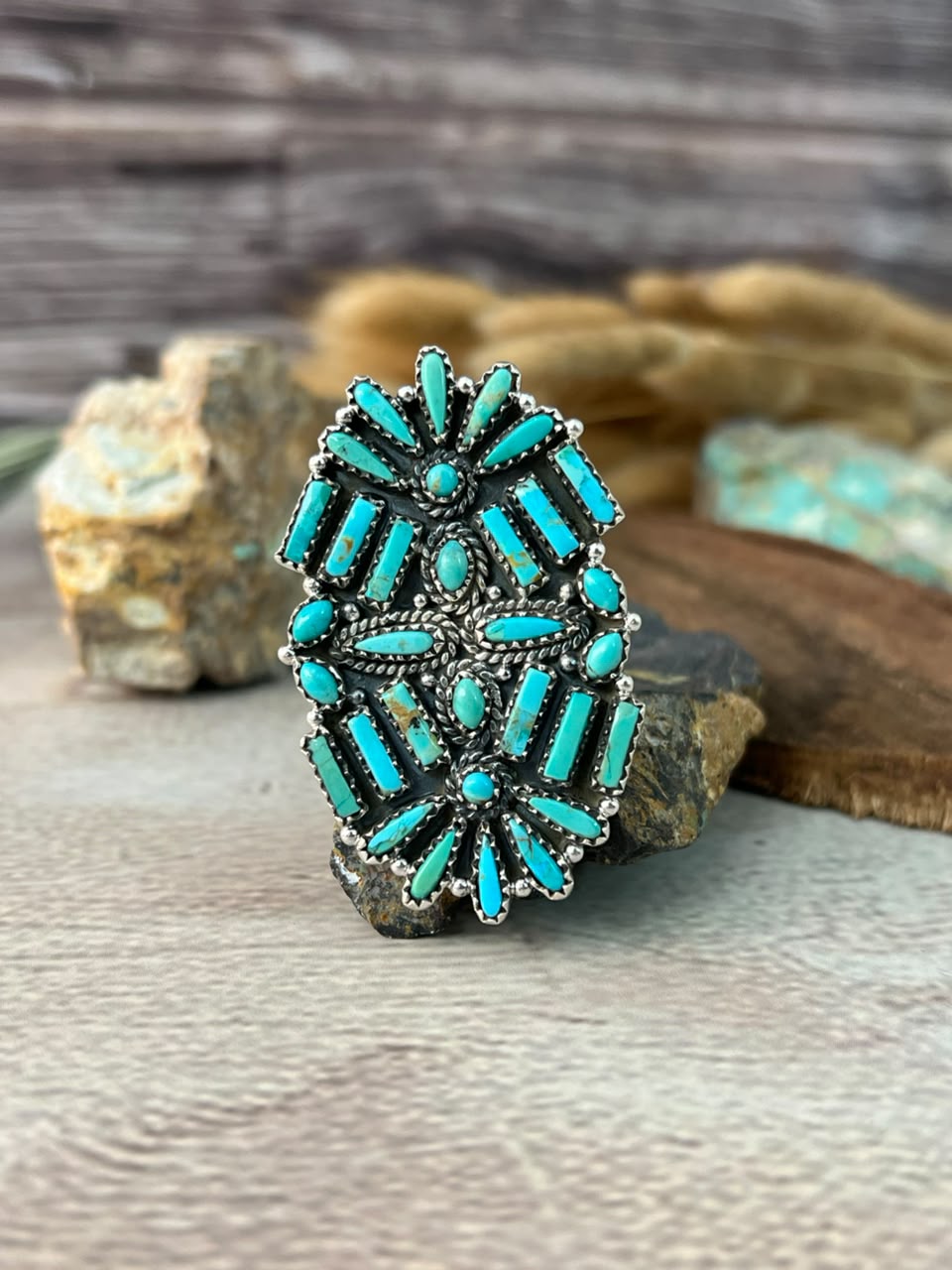 Handmade Sterling Silver Kingman Turquoise Adjustable Ring Signed Nizhoni