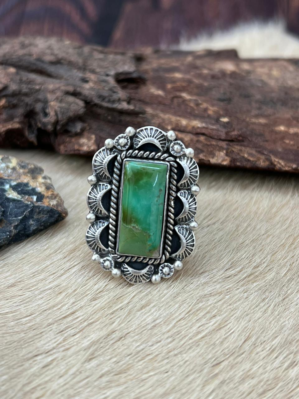 Handmade Sterling Silver Kingman Turquoise Adjustable Ring "Signed Nizhoni"