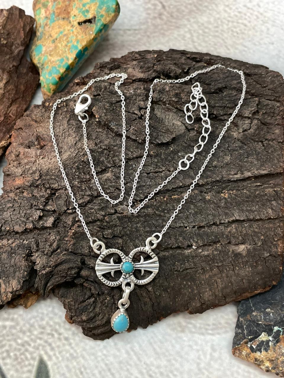 Handmade Sterling Silver Kingman Turquoise Necklace "Signed Nizhoni"