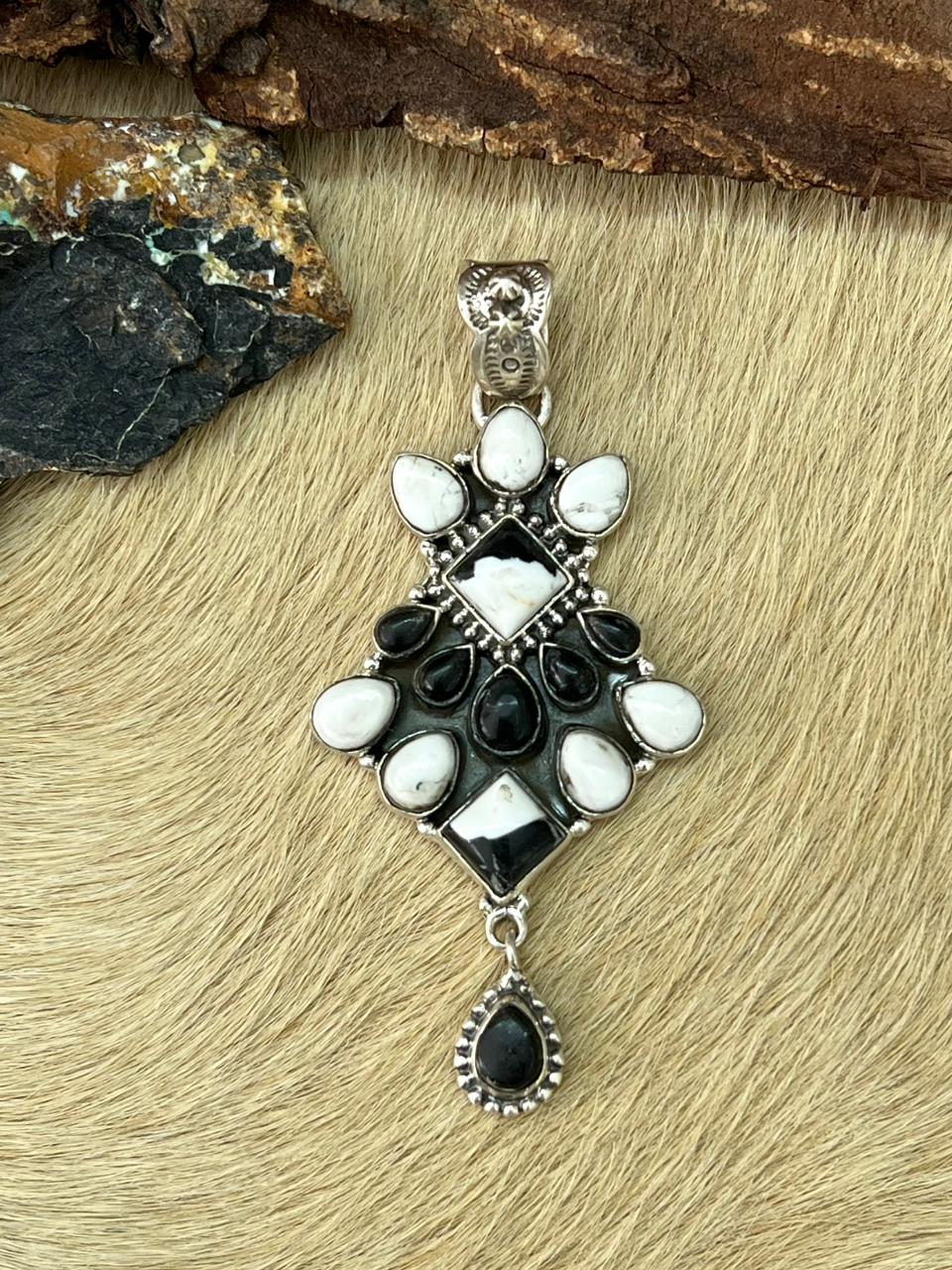 Handmade Sterling Silver White Buffalo Pendant "Signed Nizhoni"