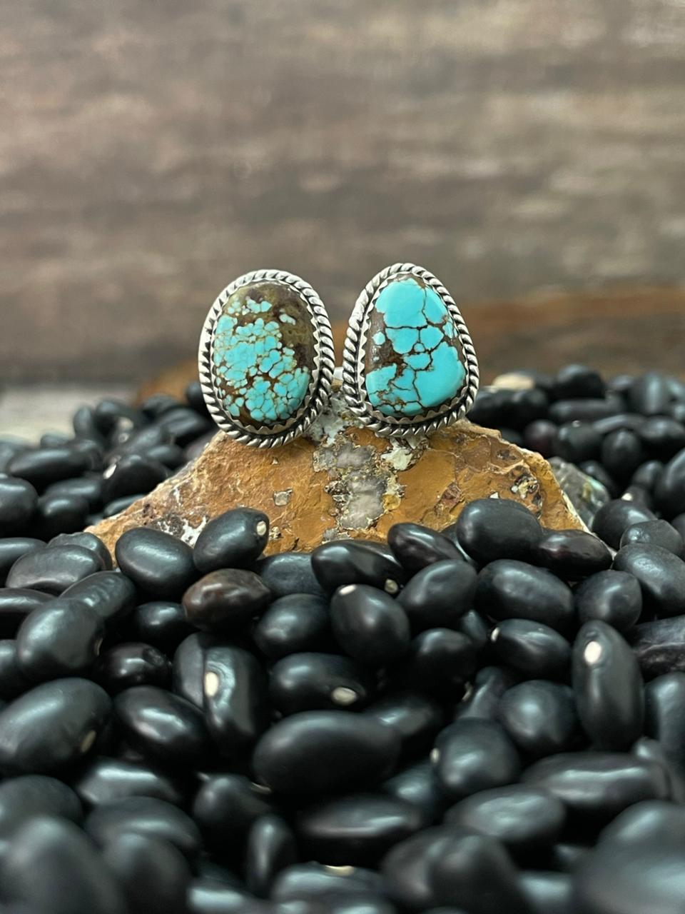 Handmade Sterling Silver Number 8 Turquoise Adjustable Ring "Signed Nizhoni"