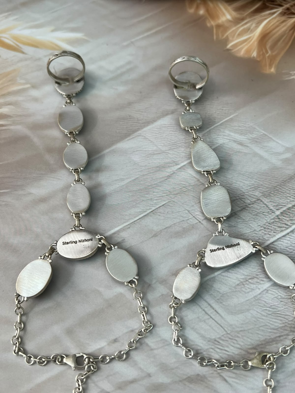 Handmade Sterling Silver Blackjack Turquoise Collection: Hand Harness Signed Nizhoni