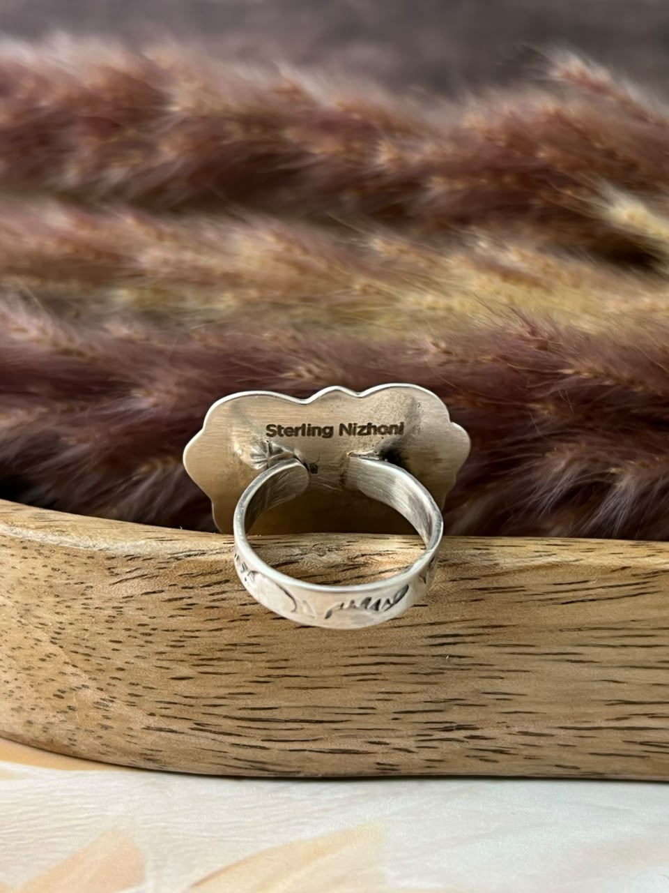 Handmade Sterling Silver Blackjack Turquoise Collection: Heart Adjustable Ring Signed Nizhoni