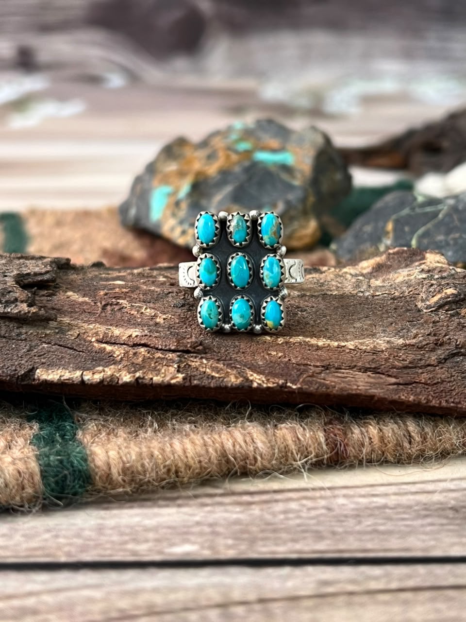 Handmade Sterling Silver Kingman Turquoise Adjustable Ring Signed Nizhoni