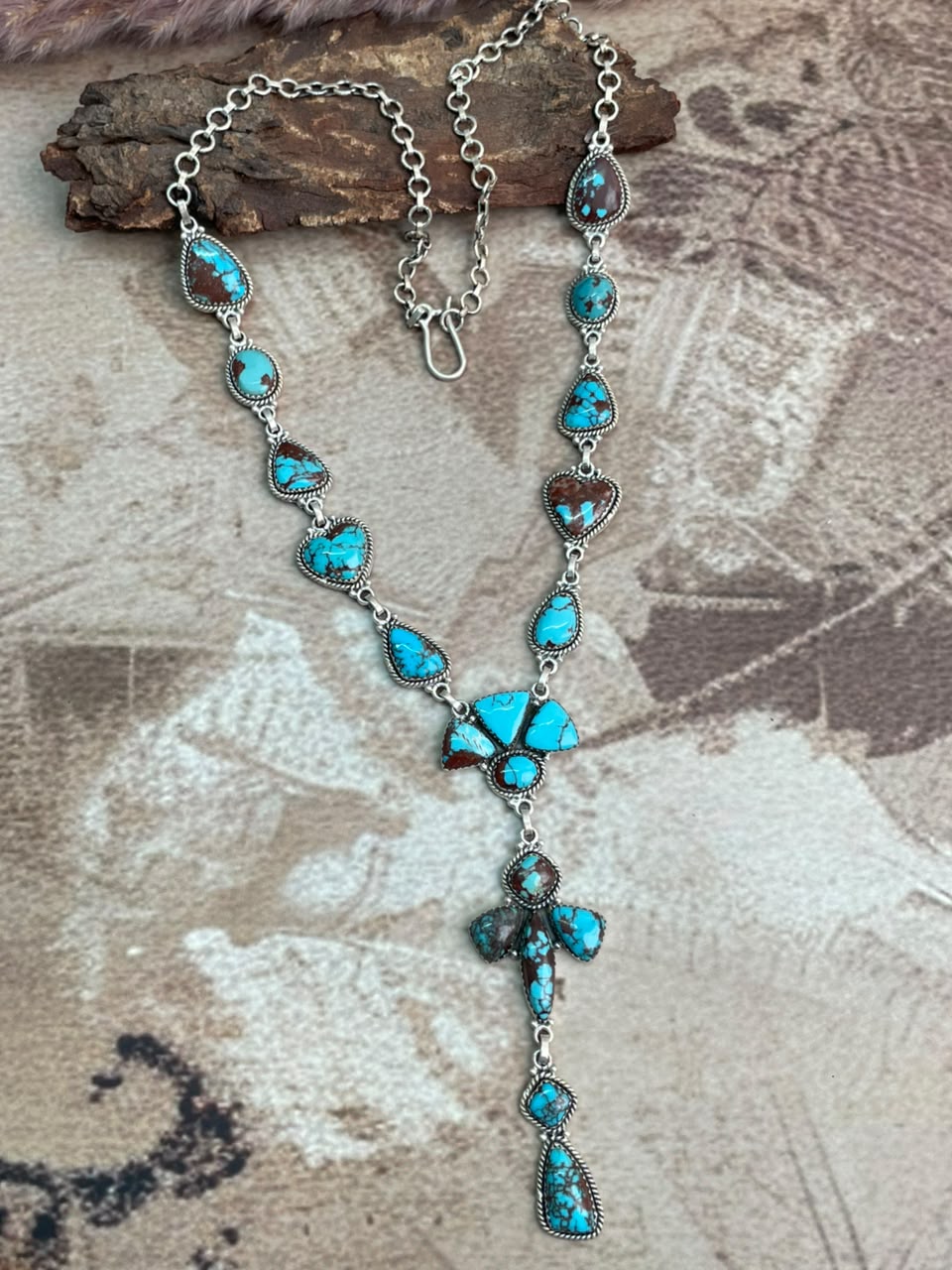 Handmade Sterling Silver Egyptian Turquoise Collection: Drop Necklace Signed Nizhoni