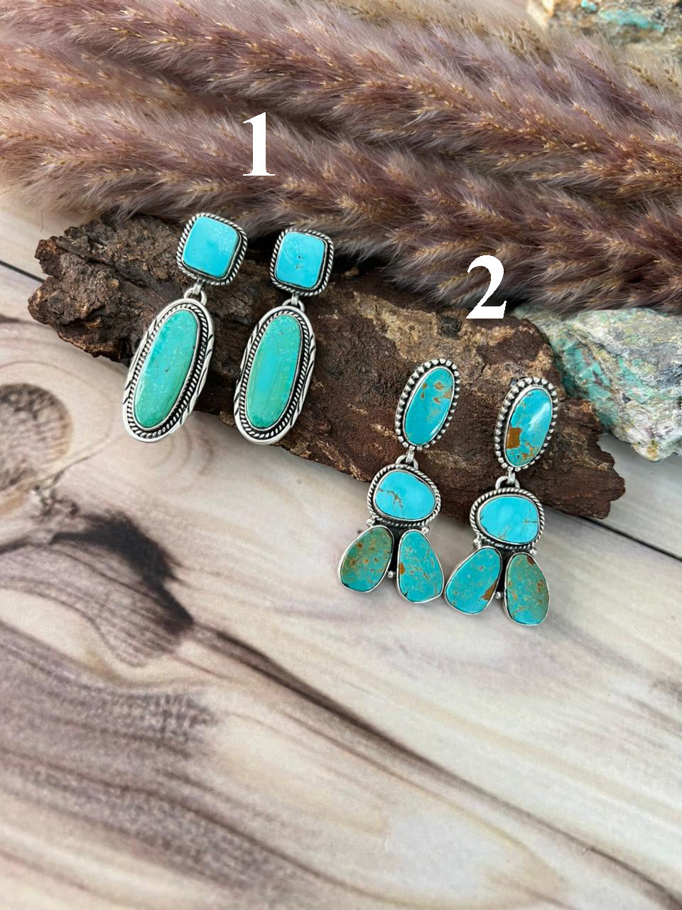 Handmade Sterling Silver Green Kingman Turquoise Collection: Post Dangle Earrings Signed Nizhoni