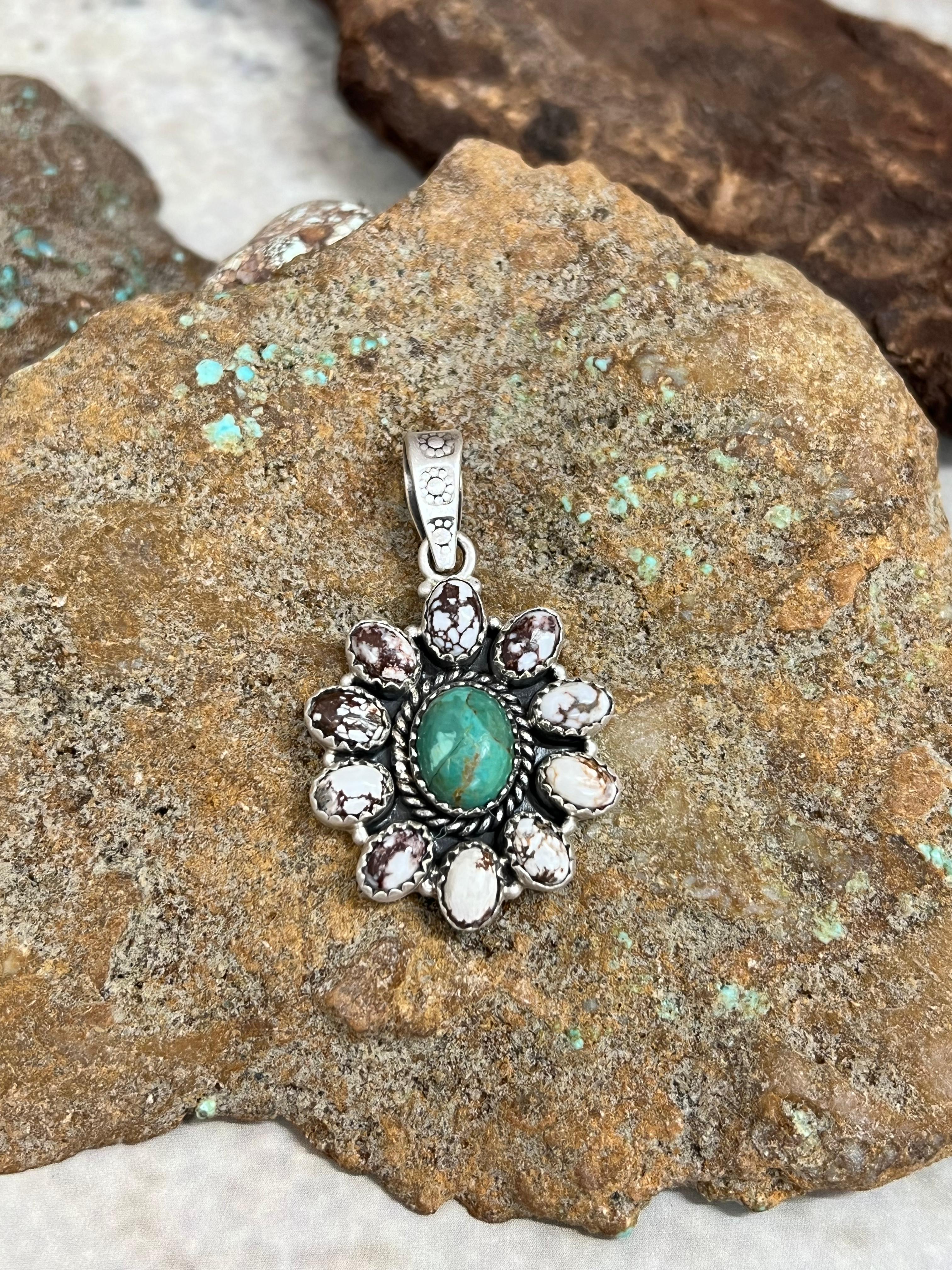 Handmade Sterling Silver Kingman with Wild Horse Pendant Signed Nizhoni