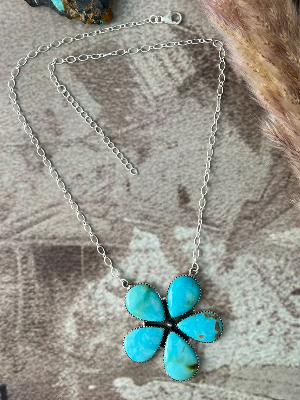 Handmade Sterling Silver Easter Blue Turquoise Necklace Signed Nizhoni