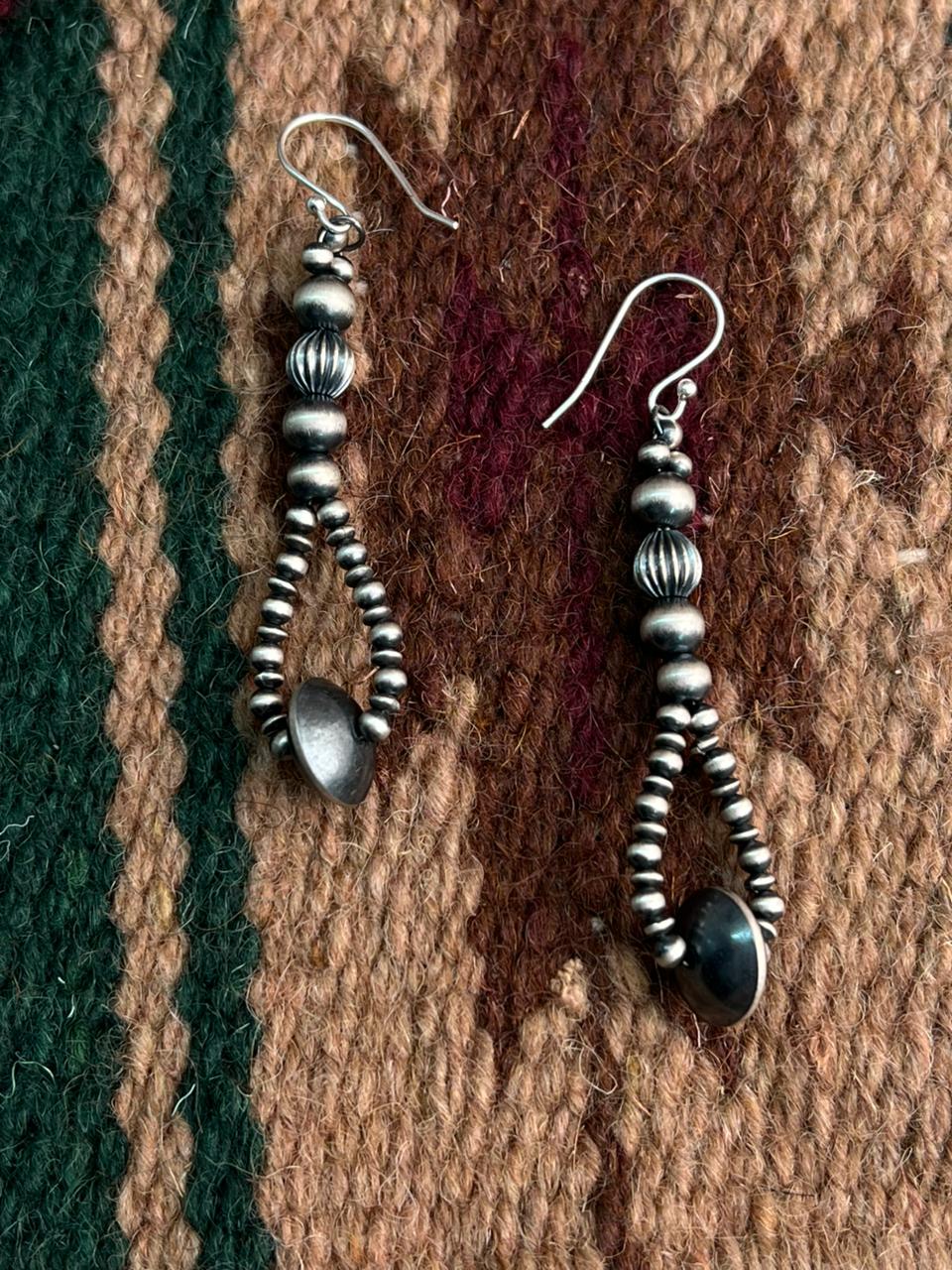 Handmade Sterling Silver Beaded Hook Dangle Earrings
