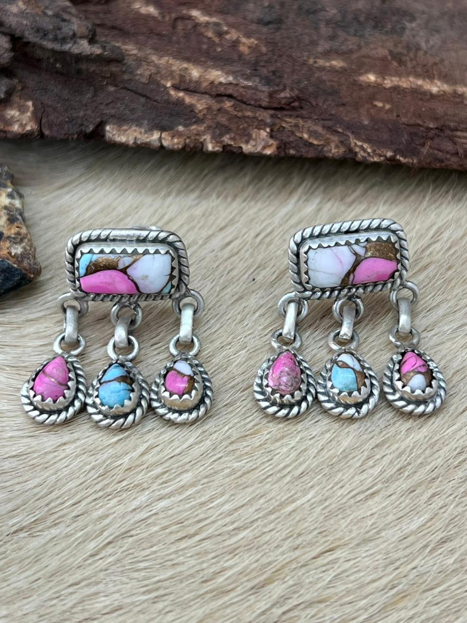 Handmade Sterling Silver Cotton Candy Dangle Earrings "Signed Nizhoni"