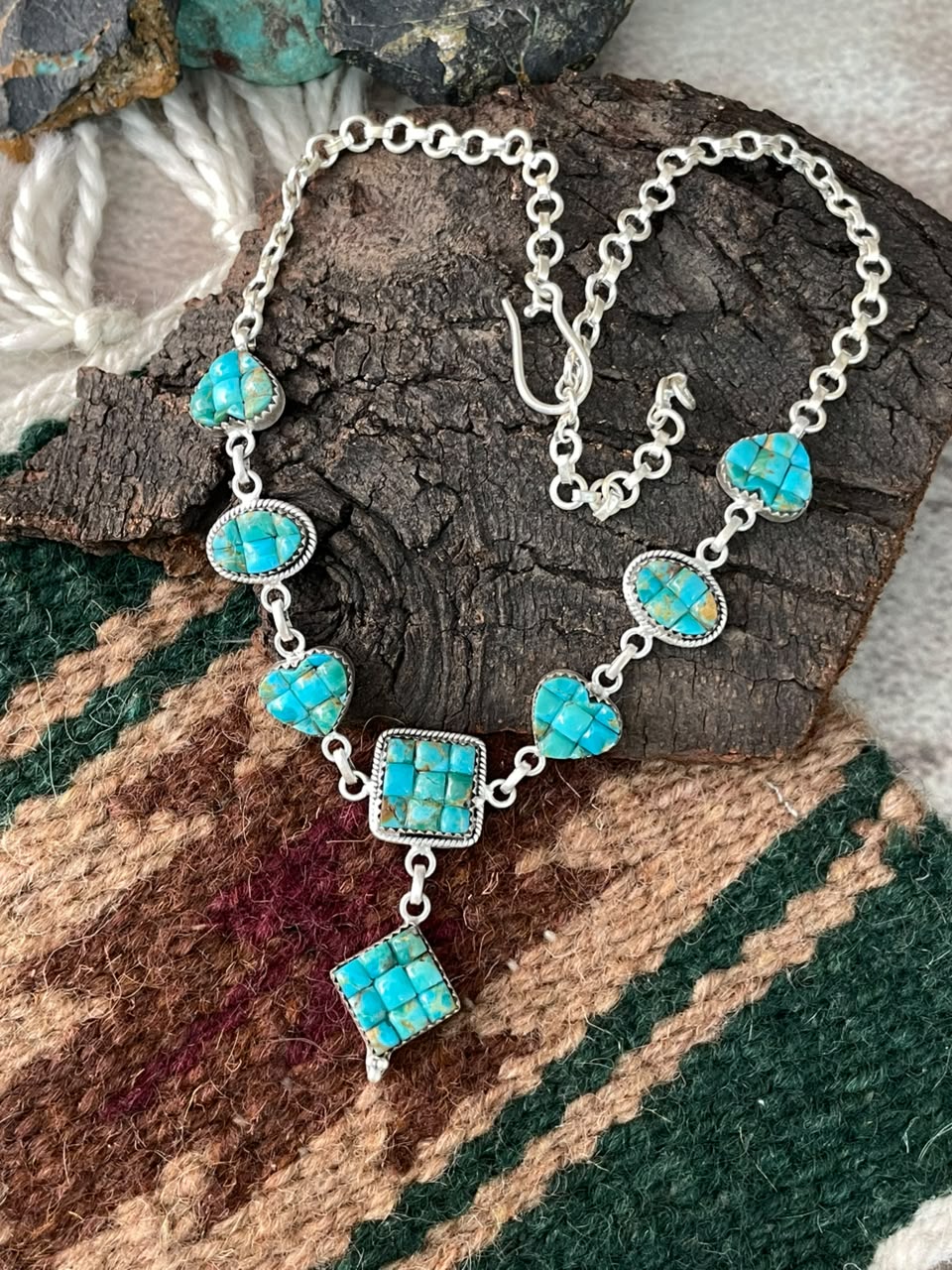 Handmade Sterling Silver Kingman Turquoise Cobble Stone Choker Necklace Signed Nizhoni