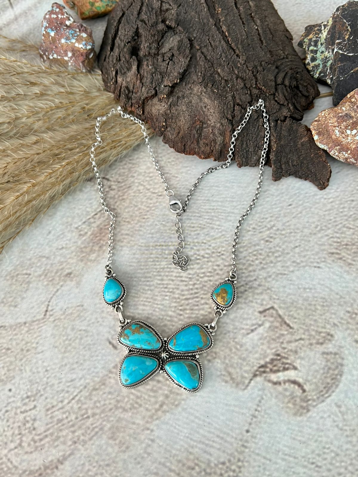 Handmade Sterling Silver Santa Maria Turquoise Butterfly Necklace "Signed Nizhoni"