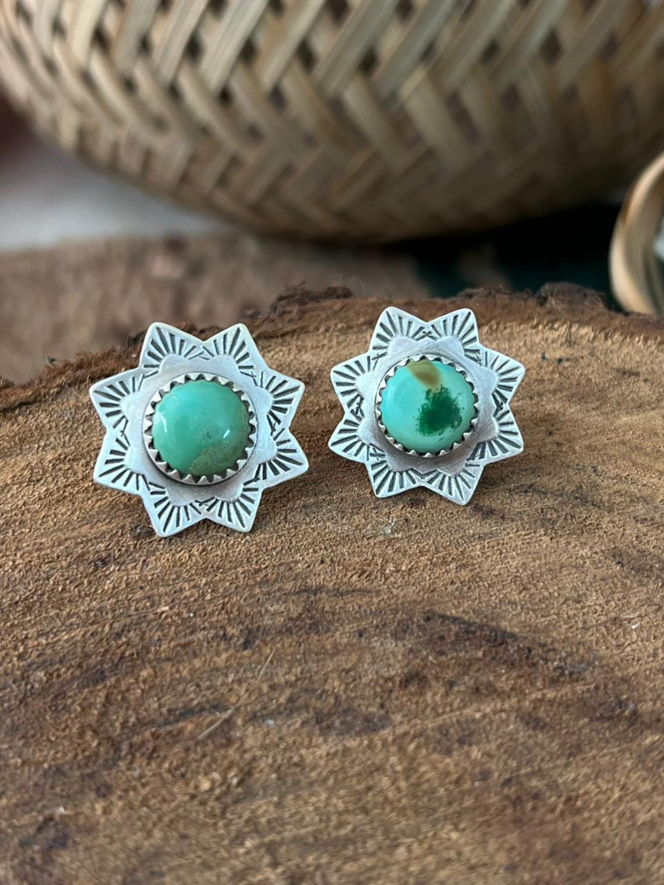 Handmade Sterling Silver Carico Lake Turquoise Post Studs Earrings Signed Nizhoni