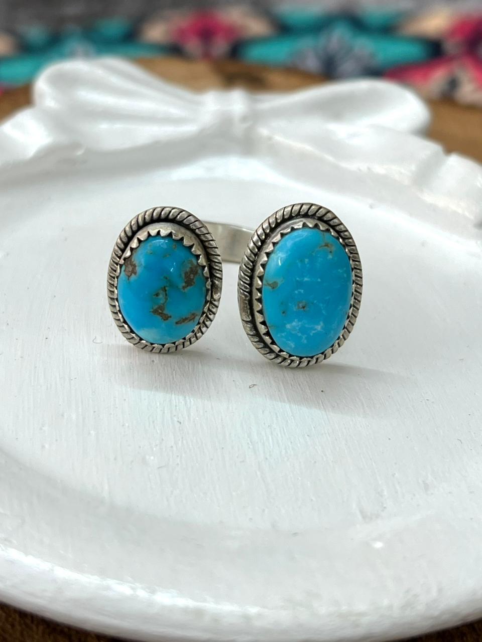 Handmade Sterling Silver Arizona Blue Turquoise Adjustable Ring "Signed Nizhoni"