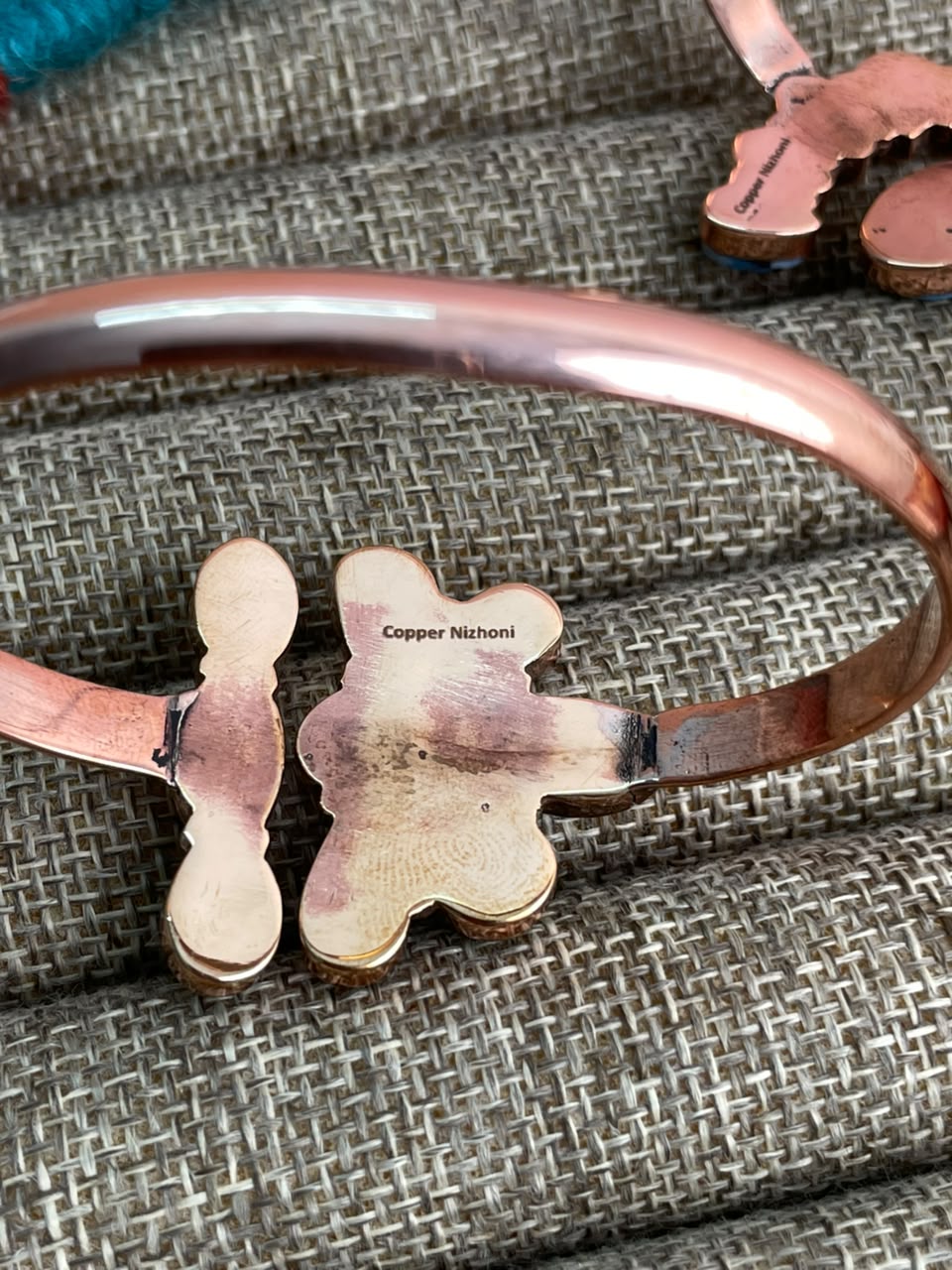 Handmade Golden Hills and White Water Turquoise Copper Collection: Cuff Bracelet Signed Nizhoni
