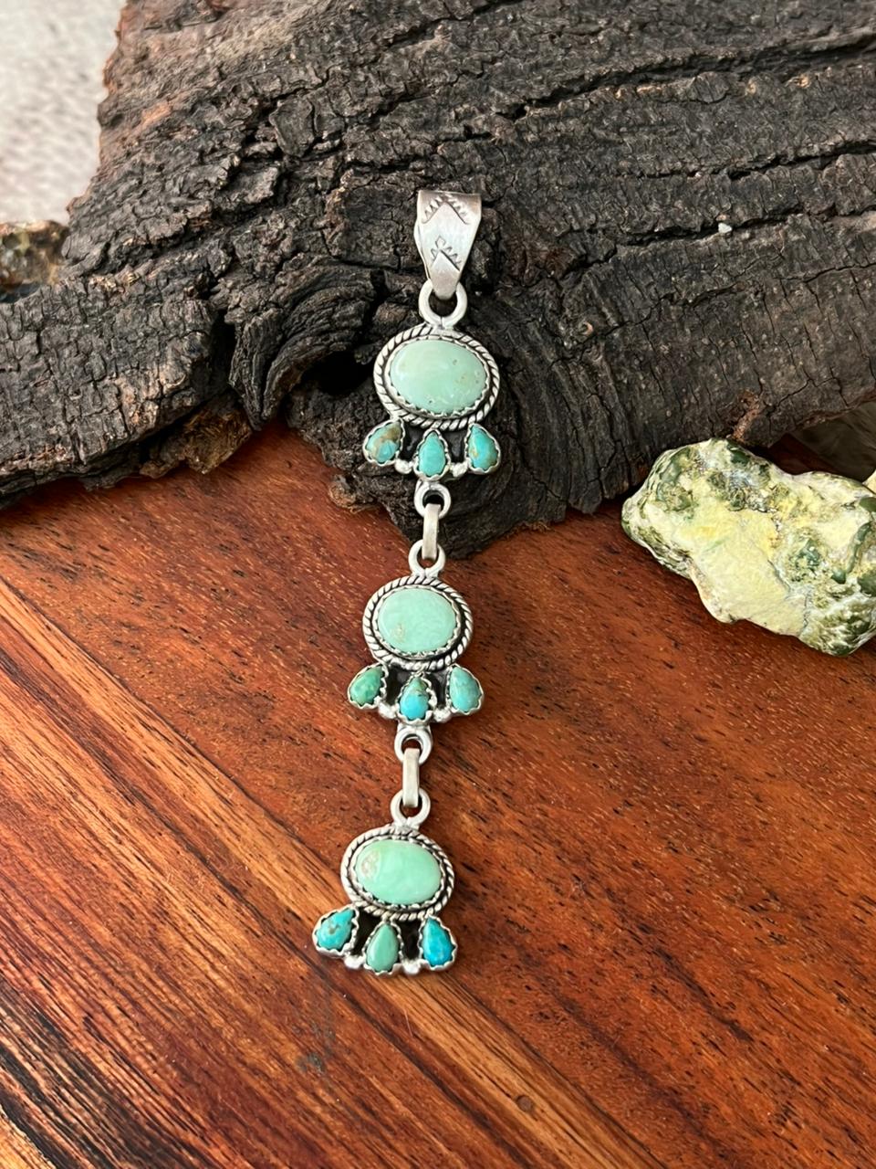 Handmade Sterling Silver Paloma with Kingman Turquoise Pendant "Signed Nizhoni"
