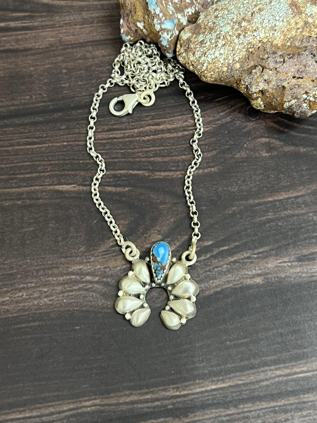 "Ball Collection" Handmade Sterling Silver Golden Hills Turquoise Naja Necklace with Signed Nizhoni