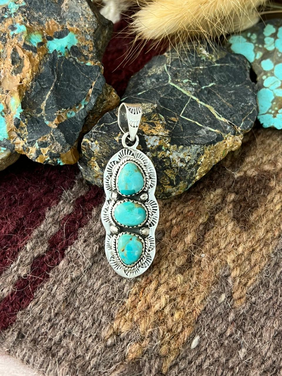 Handmade Sterling Silver Kingman Turquoise Pendant "Signed Nizhoni"