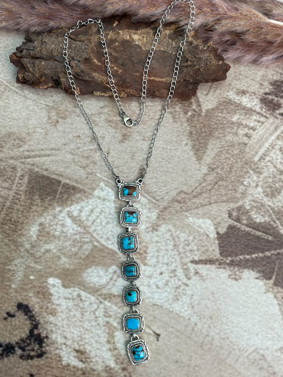 Handmade Sterling Silver Egyptian Turquoise Collection: Drop Necklace Signed Nizhoni