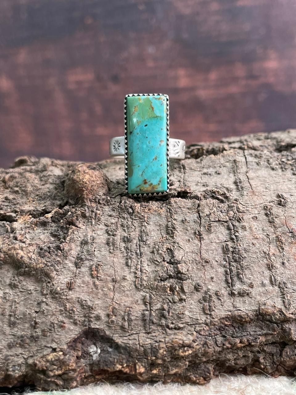 Handmade Sterling Silver Kingman Turquoise Adjustable Ring "Signed Nizhoni"