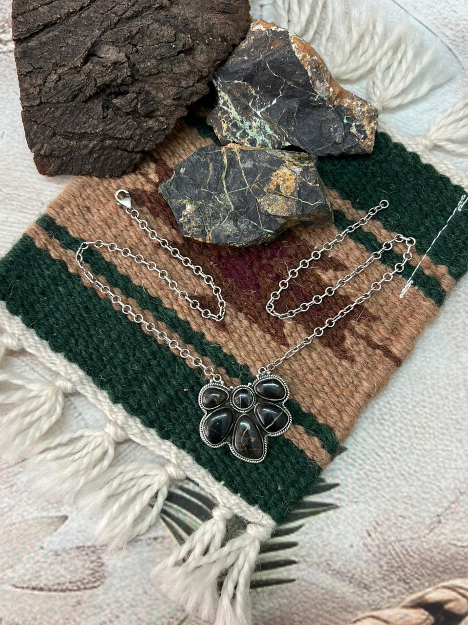 Handmade Sterling Silver Blackjack Turquoise Necklace "Signed Nizhoni"