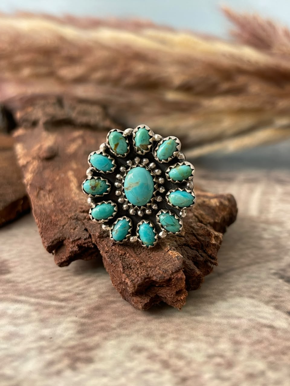 Handmade Sterling Silver Kingman Turquoise Adjustable Ring Signed Nizhoni
