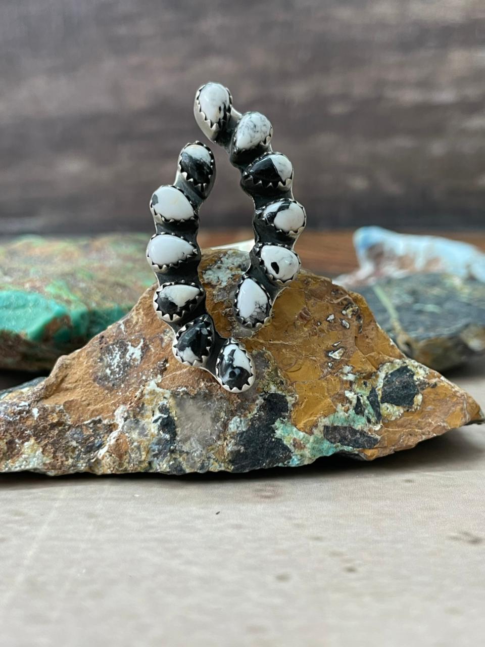 Handmade Sterling Silver White Buffalo Adjustable Ring "Signed Nizhoni"