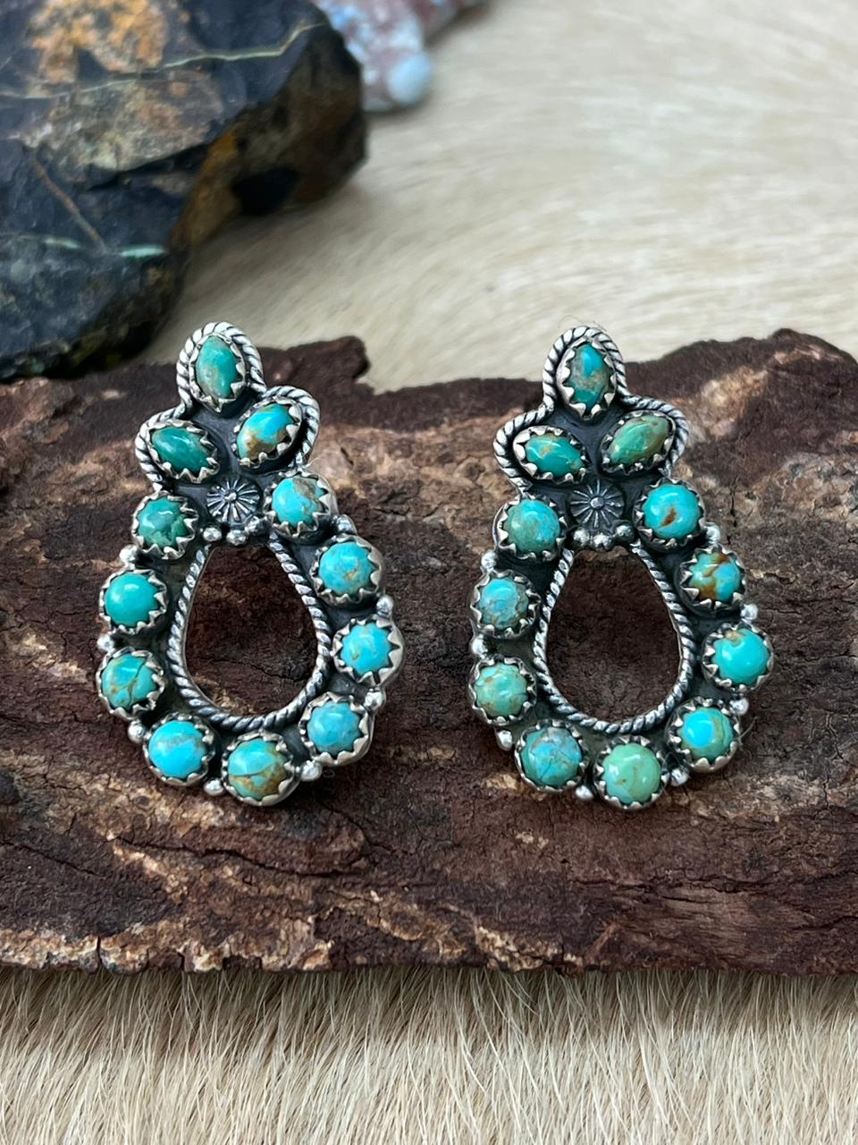 Handmade Sterling Silver Kingman Turquoise Post Studs Earrings "Signed Nizhoni"