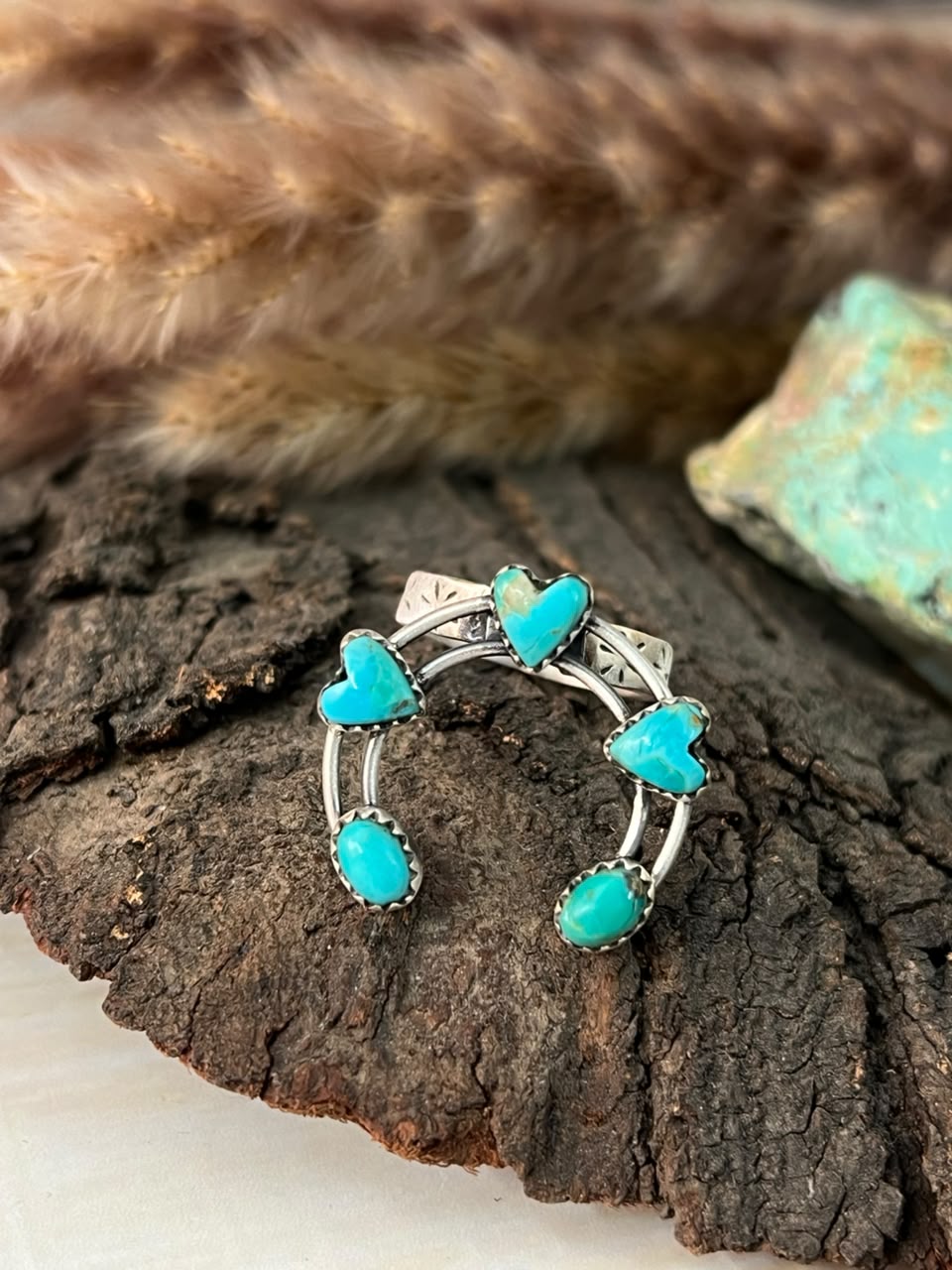 Handmade Sterling Silver Kingman Turquoise Naja Adjustable Ring Signed Nizhoni