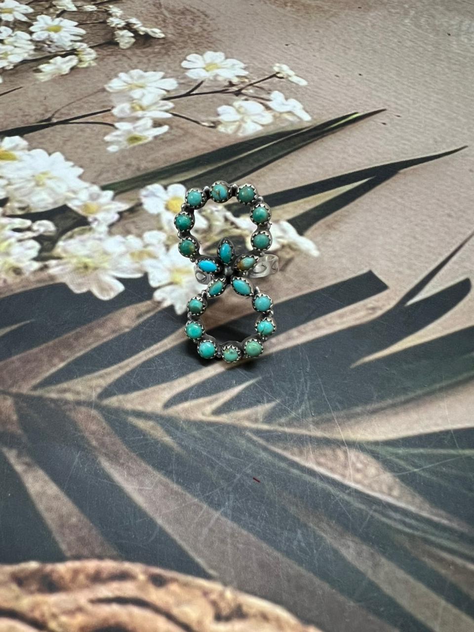 Handmade Sterling Silver Kingman Turquoise Adjustable Ring "Signed Nizhoni"