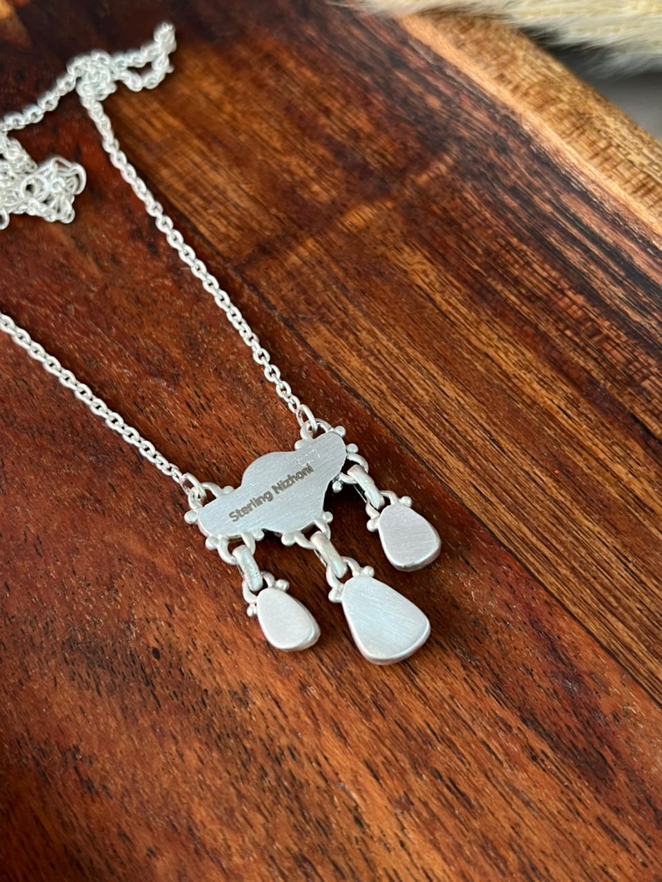Handmade Sterling Silver White Water Turquoise with Cotton Candy Necklace Signed Nizhoni