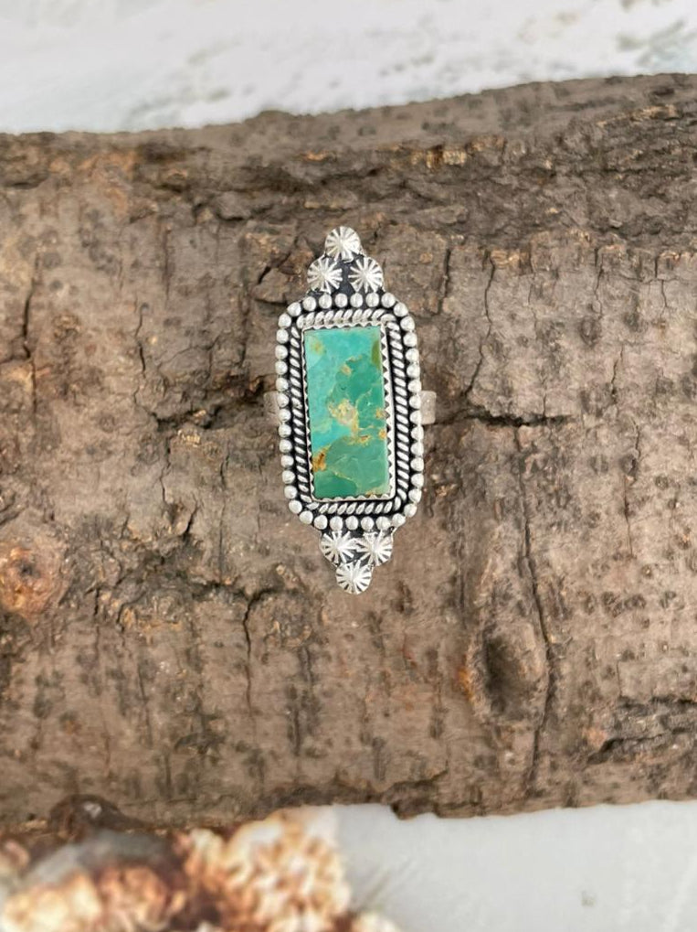 Handmade Sterling Silver Kingman Turquoise Adjustable Ring "Signed Nizhoni"