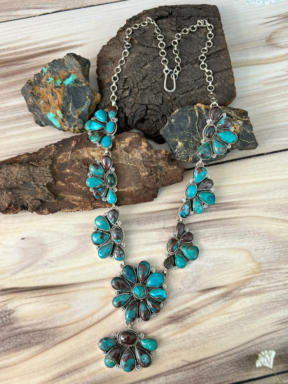 Handmade Sterling Silver Gem Silica Collection: Necklace Signed Nizhoni