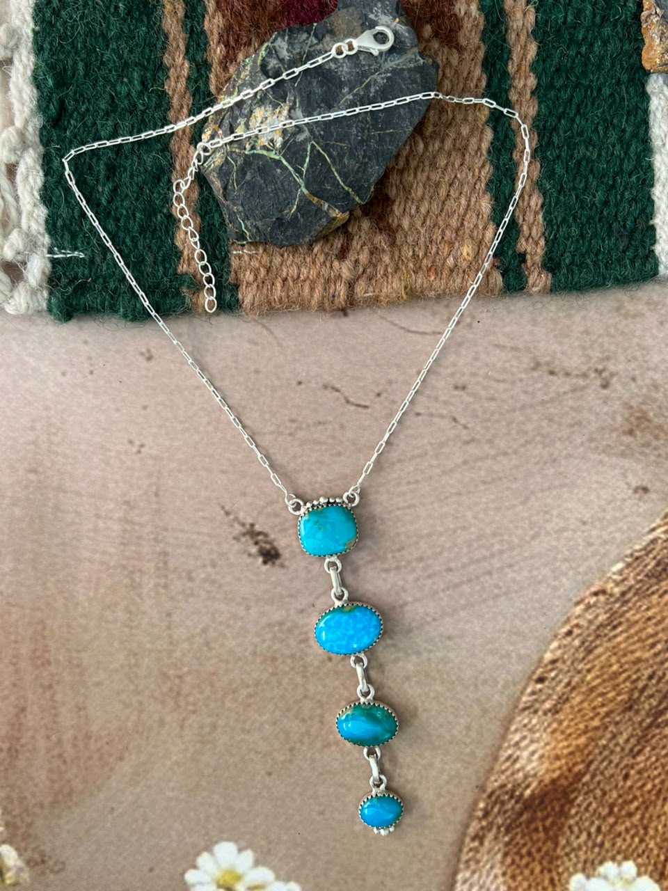 Handmade Sterling Silver Hardy Pit Collection: Drop Necklace Signed Nizhoni