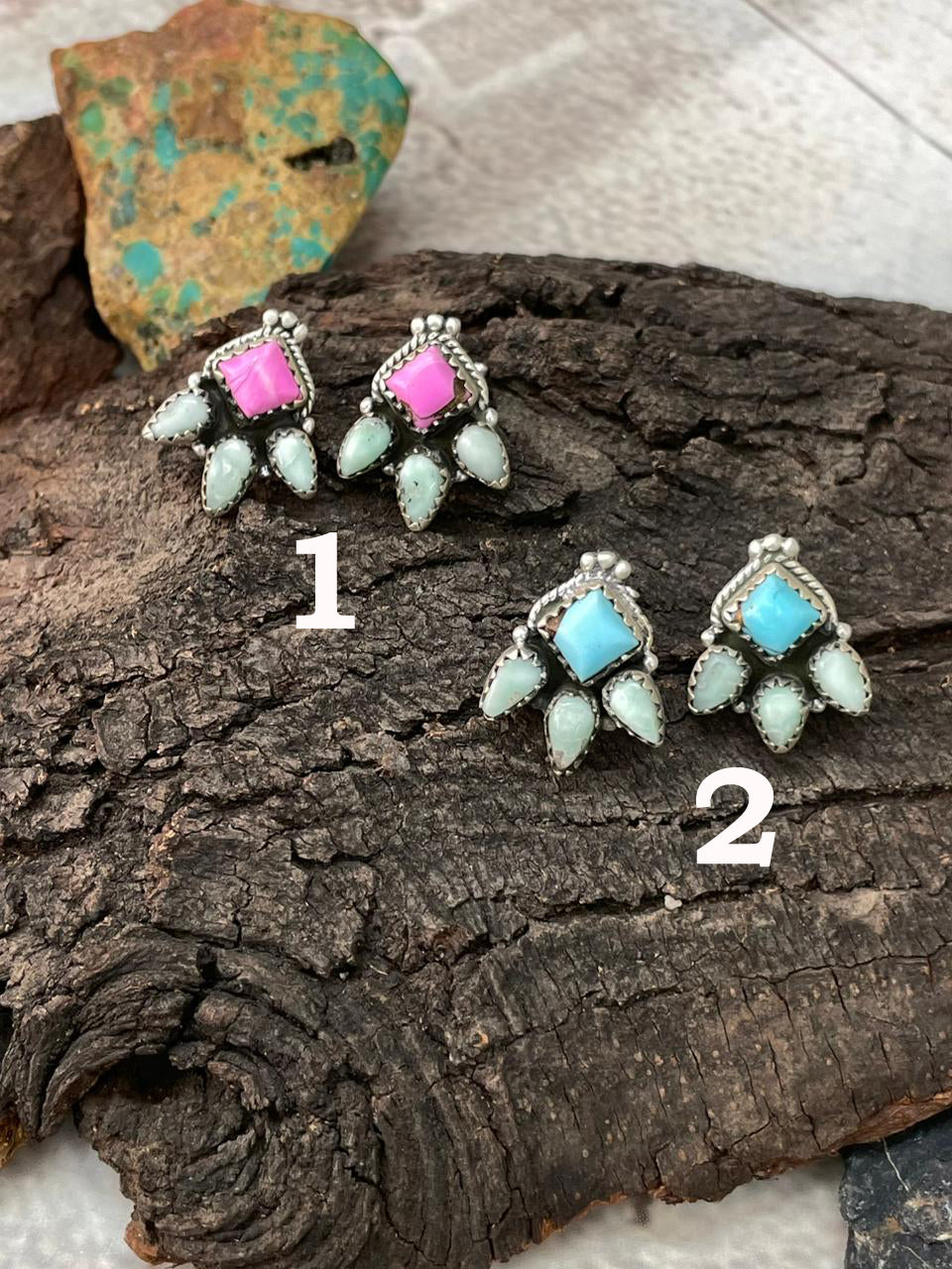 Handmade Sterling Silver Cotton Candy with Paloma Post Studs Earrings "Signed Nizhoni"