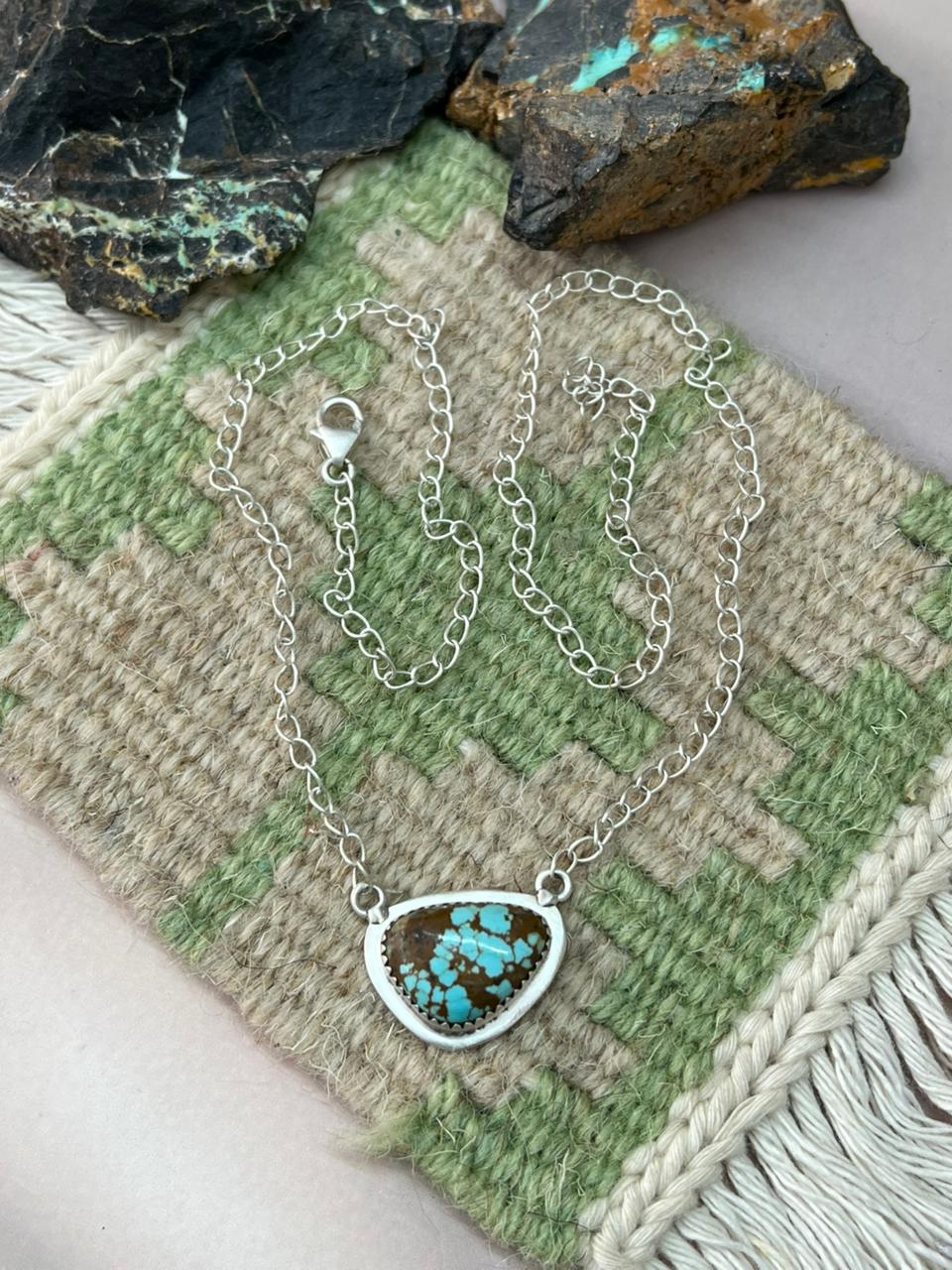 Handmade Sterling Silver Number 8 Turquoise Necklace "Signed Nizhoni"