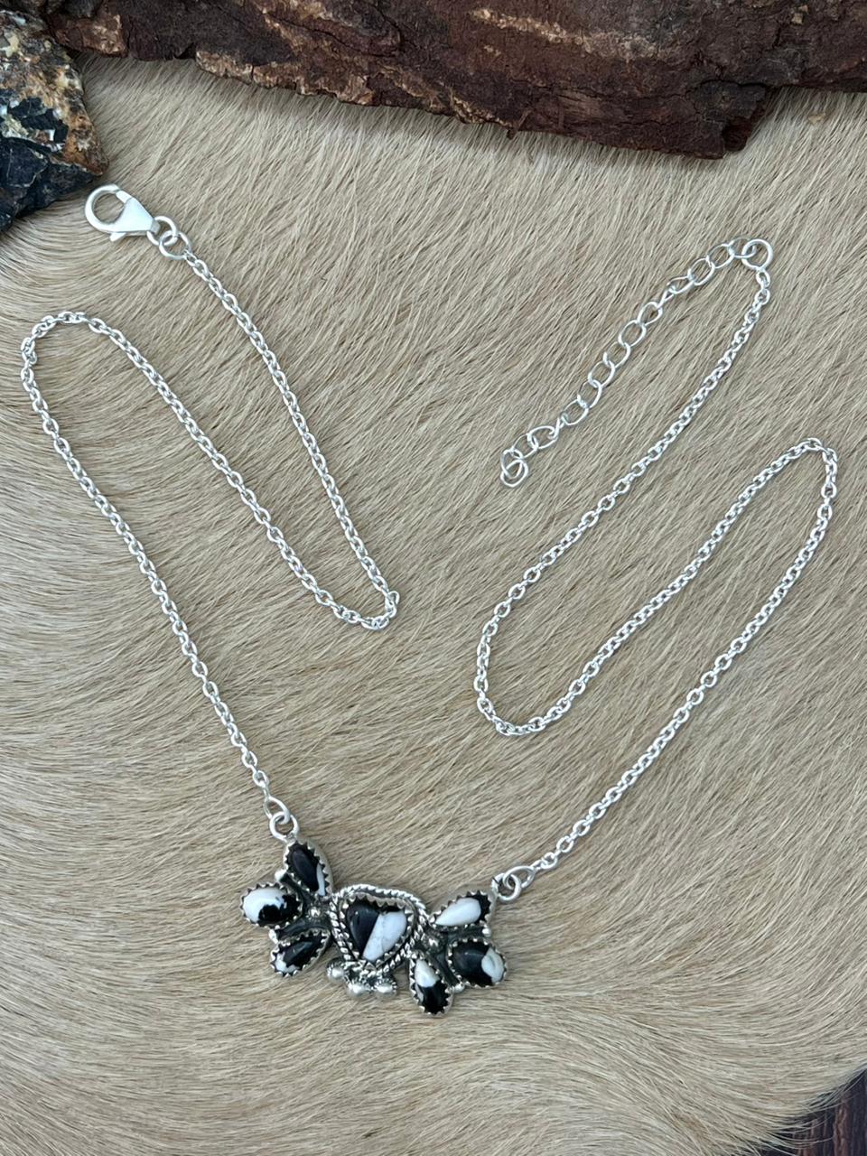 Handmade Sterling Silver White Buffalo Necklace "Signed Nizhoni"