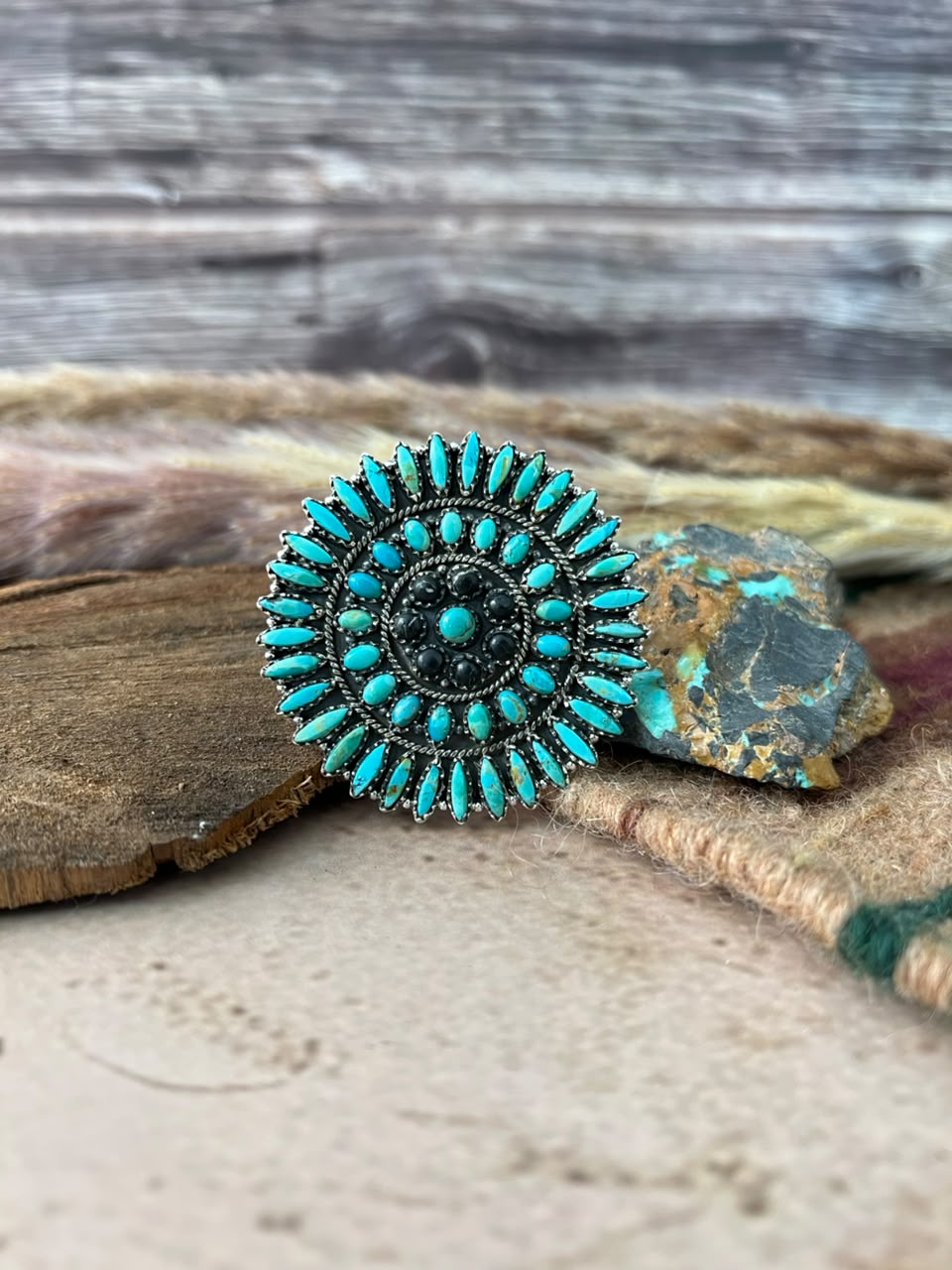 Handmade Sterling Silver Kingman Turquoise with White Buffalo Adjustable Ring Signed Nizhoni