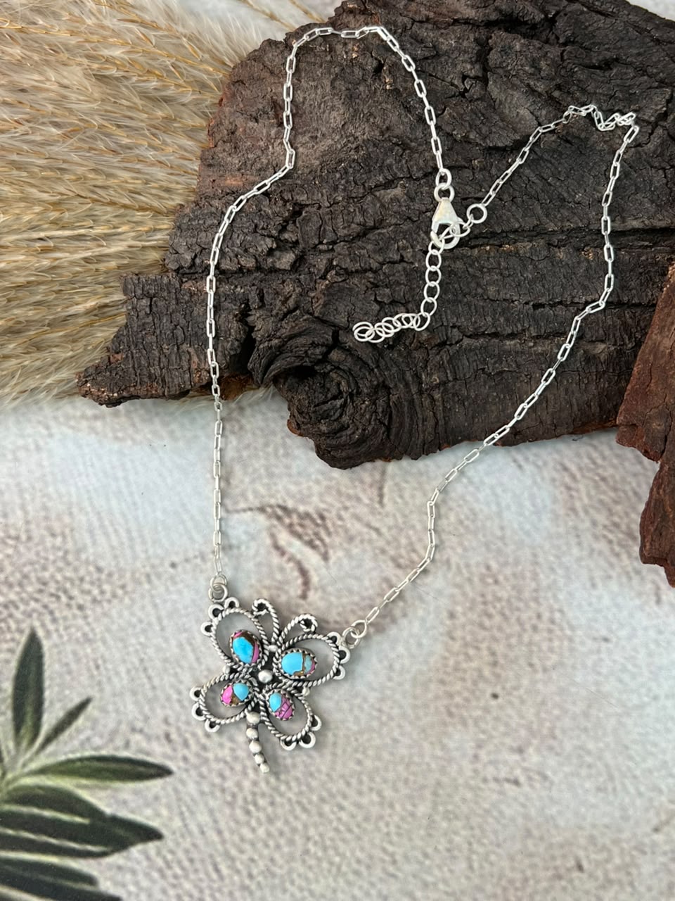 Handmade Sterling Silver Cotton Candy Butterfly Necklace Signed Nizhoni