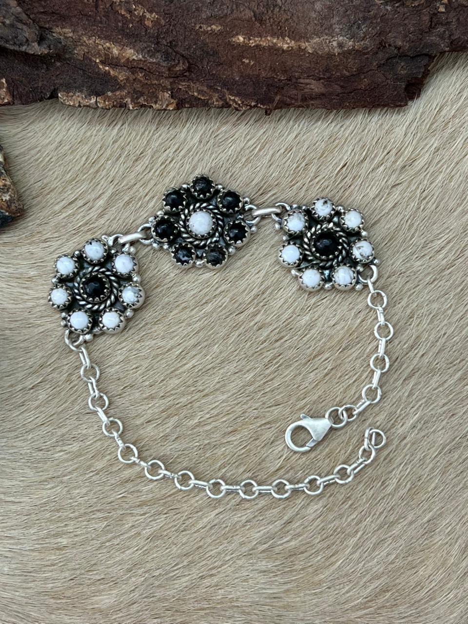 Handmade Sterling Silver White Buffalo Chain Bracelet "Signed Nizhoni"