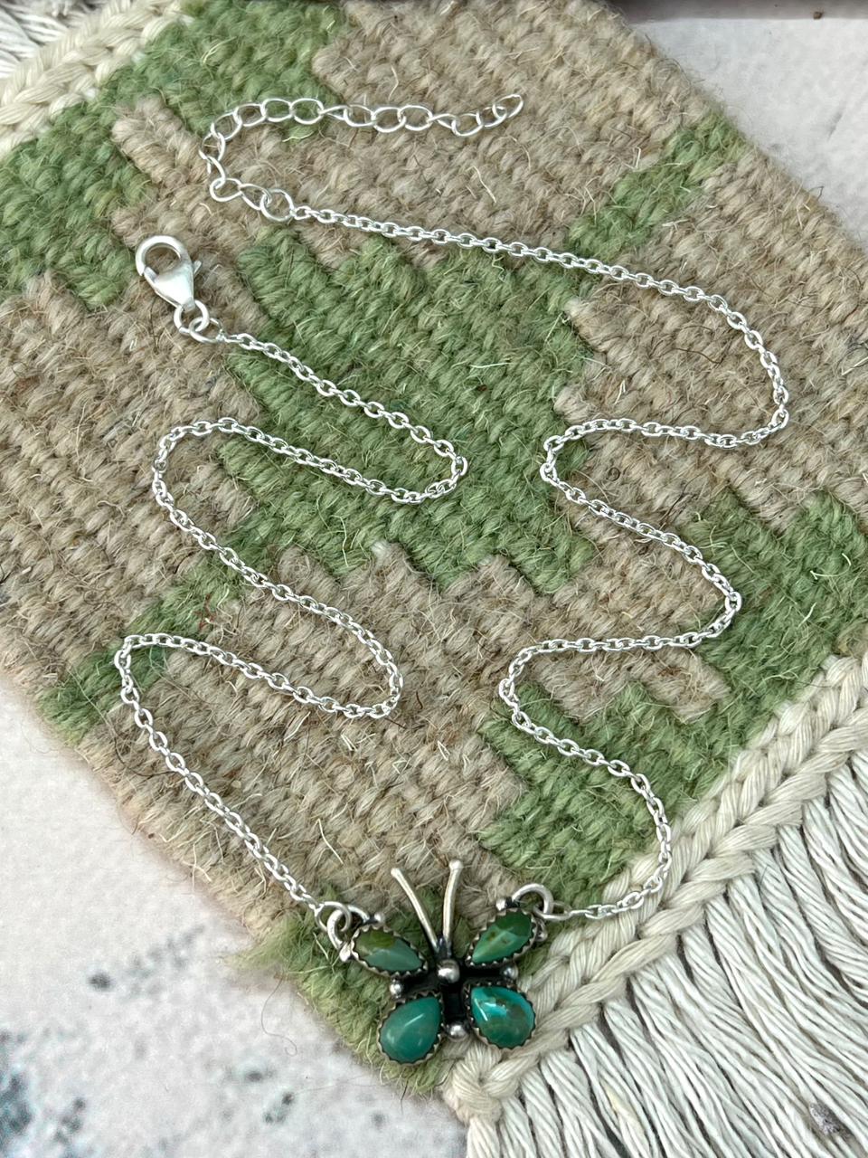 Handmade Sterling Silver Kingman Turquoise Butterfly Necklace "Signed Nizhoni"