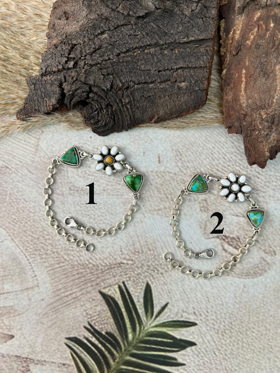 Handmade Sterling Silver Sonoran Mountain Turquoise with Bumblebee and White Buffalo Spring Collection: Chain Bracelet Signed Nizhoni