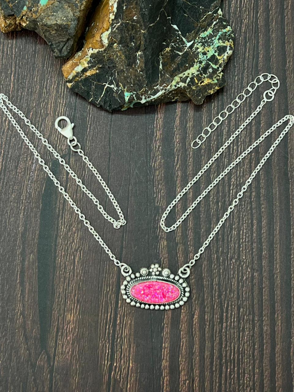 Handmade Sterling Silver Hot Pink Necklace "Signed Nizhoni"