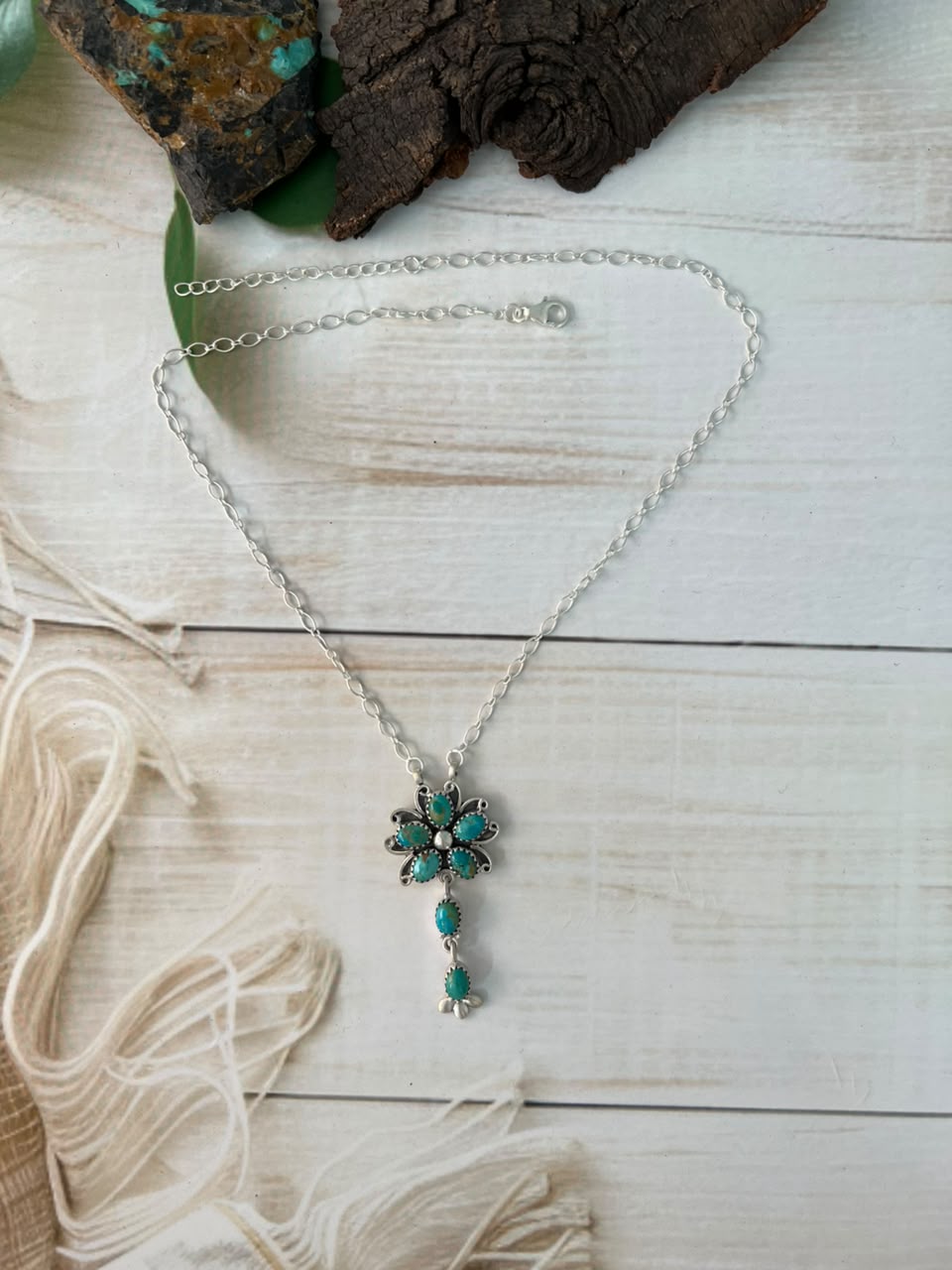 Handmade Sterling Silver Kingman Turquoise Necklace Signed Nizhoni
