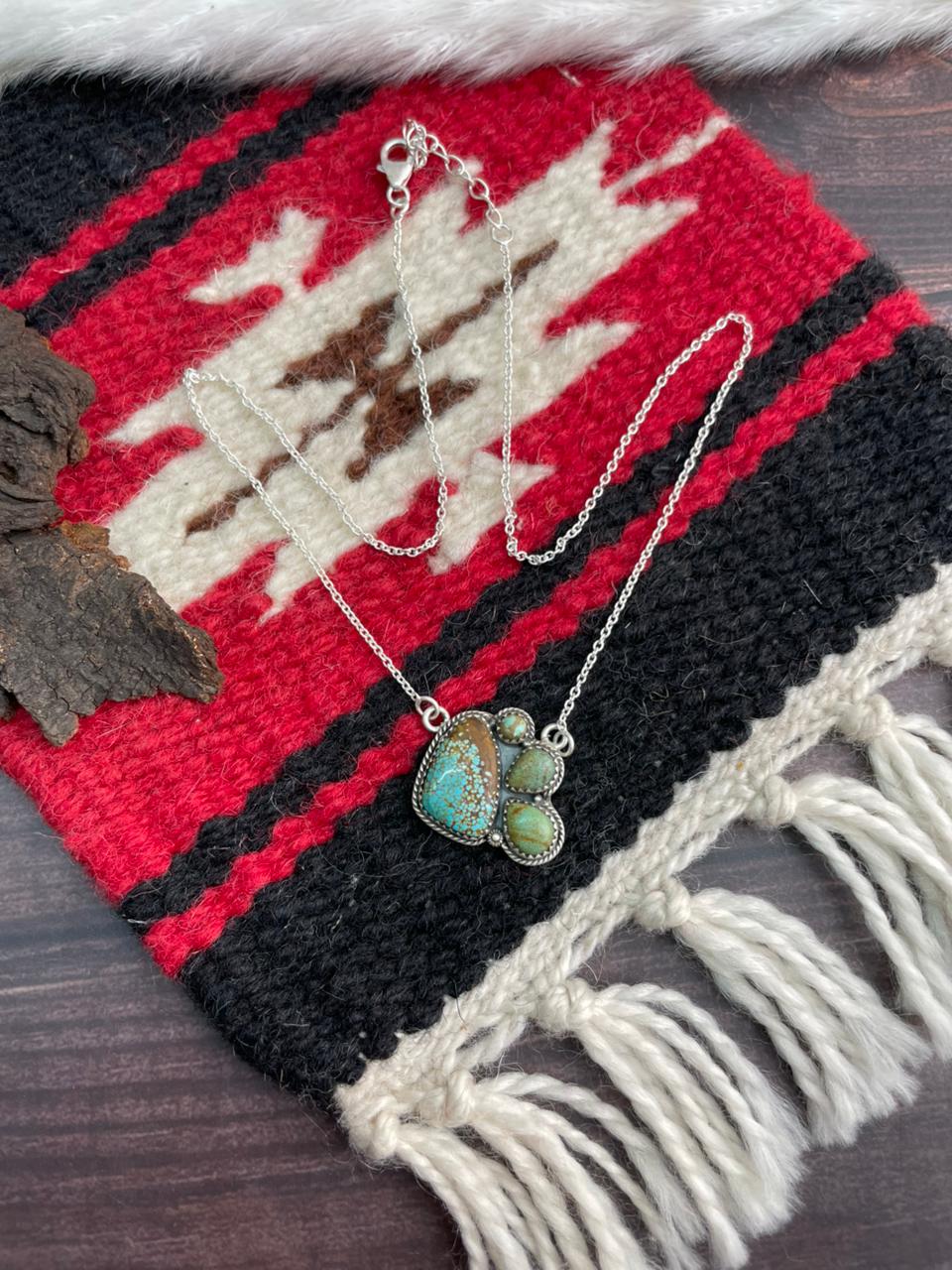 Handmade Sterling Silver Royston Ribbon Turquoise Necklace "Signed Nizhoni"