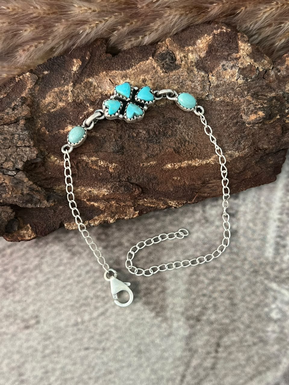 Handmade Sterling Silver Number 8 Turquoise Collection: Chain Bracelet Signed Nizhoni