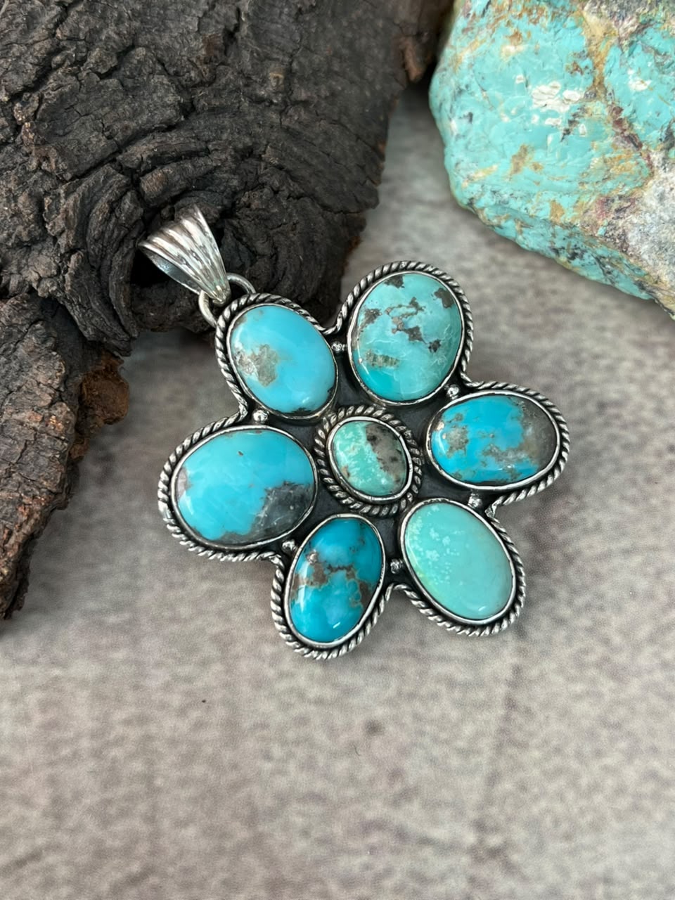 Handmade Sterling Silver Campitos Turquoise Collection: Pendant Signed Nizhoni