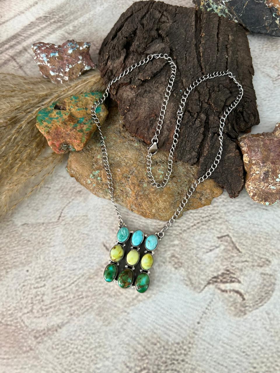 Handmade Sterling Silver Multi Stone Necklace "Signed Nizhoni"